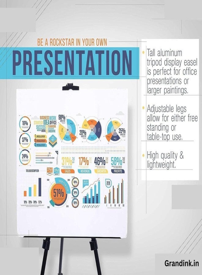 سنوج حامل ثلاثي القوائم معدني محمول من SNOOGG بطول 6 أقدام: حامل رسم قابل لتعديل الارتفاع لعرض اللوحات القماشية واللافتات والإعلانات - حامل ألومنيوم خفيف الوزن يتحمل حتى 3 كجم، مثالي للاستخدام الداخلي والخارجي - Image 3